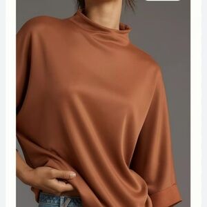 Anthropologie NWT Whitley Mock Neck Rust Blouse XS